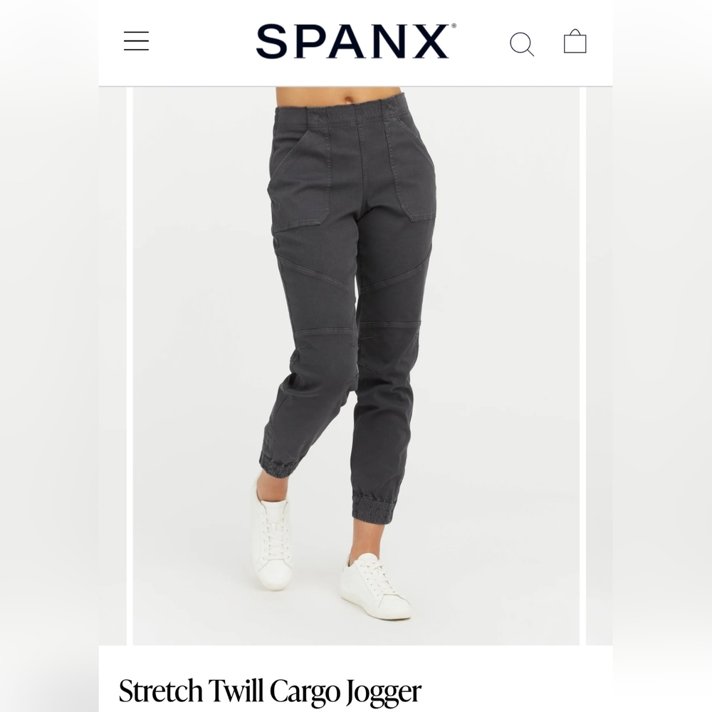 SPANX Stretch Twill Cargo Jogger, "washed black", small